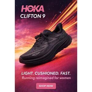 Hoka Clifton 9 Black/Black Running Shoes Lightwight Size 5D Women's 1132211